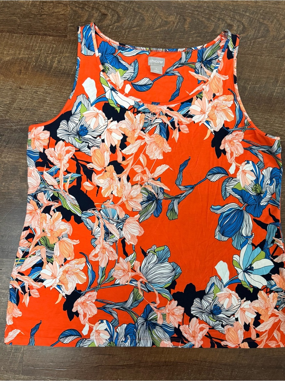 Chico's Women's Orange Floral Sleeveless Tank Top Size 2 Large